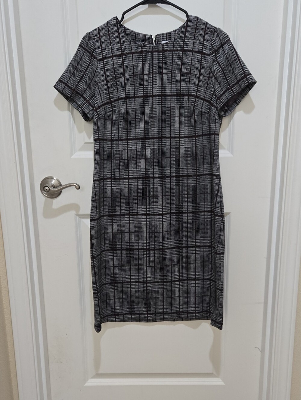 Calvin Klein Black and Gray Plaid Midi Sheath Dress